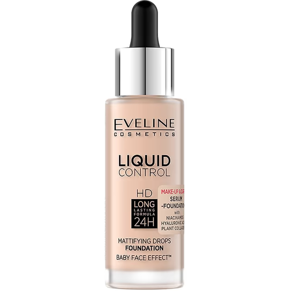 Рідка тональна основа Eveline Cosmetics Liquid Control HD 002 Soft Porcelain 32 мл - фото 1