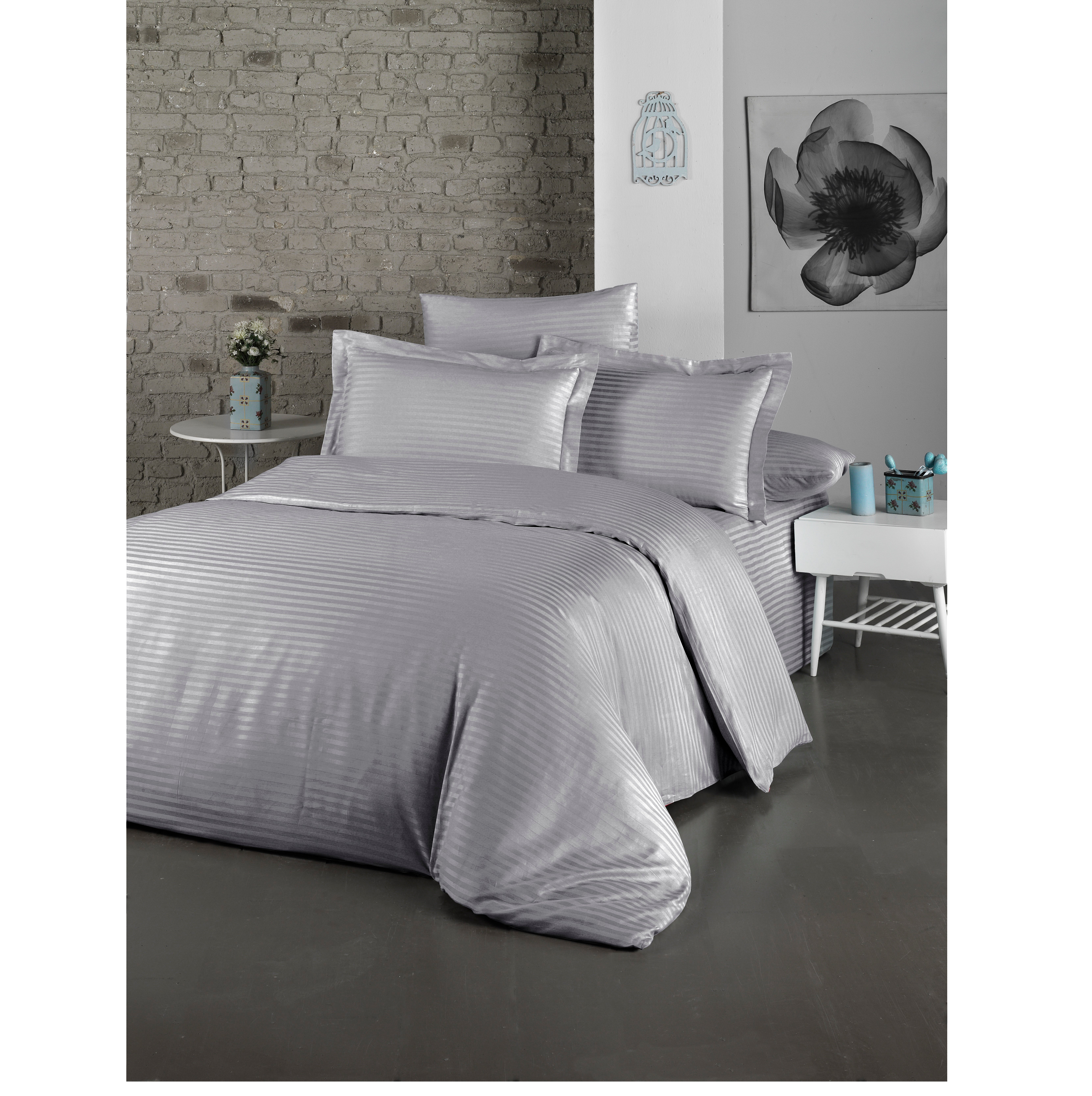 Комплект постельного белья LightHouse Exclusive Sateen Stripe Lux, сатин, евростандарт, 220x200 см, серый (2200000550255) - фото 1