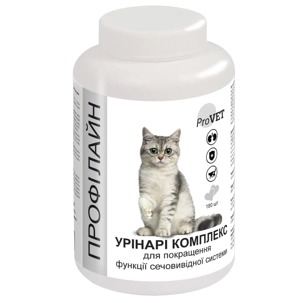 Вітамінно-мінеральна добавка для котів ProVET Профілайн Уринарі комплекс, для покращення функції сечовивідної системи, 180 таблеток, 145 г (PR241880) - фото 1