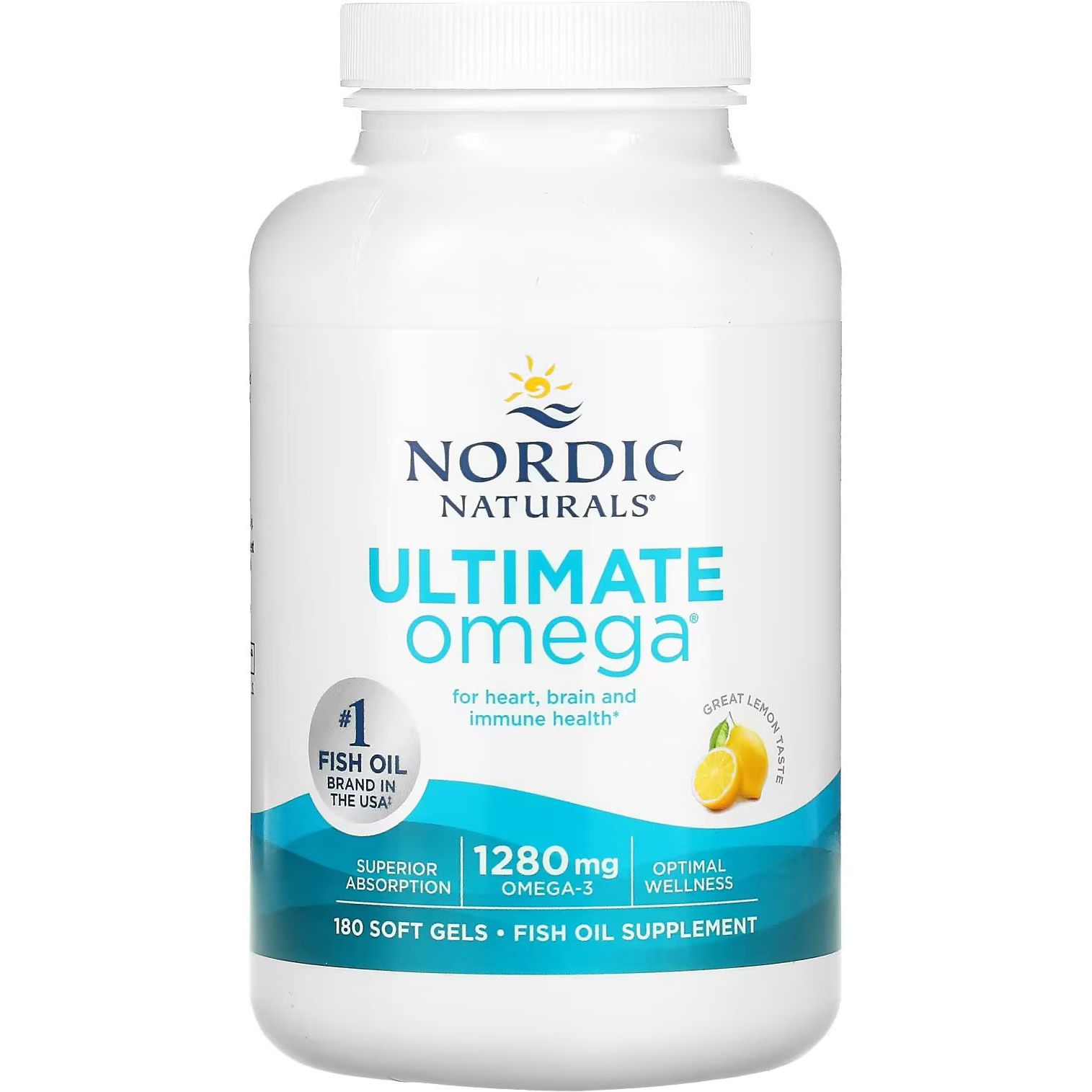 Рыбий жир Nordic Naturals Ultimate Omega со вкусом лимона 1280 мг 180 капсул - фото 1