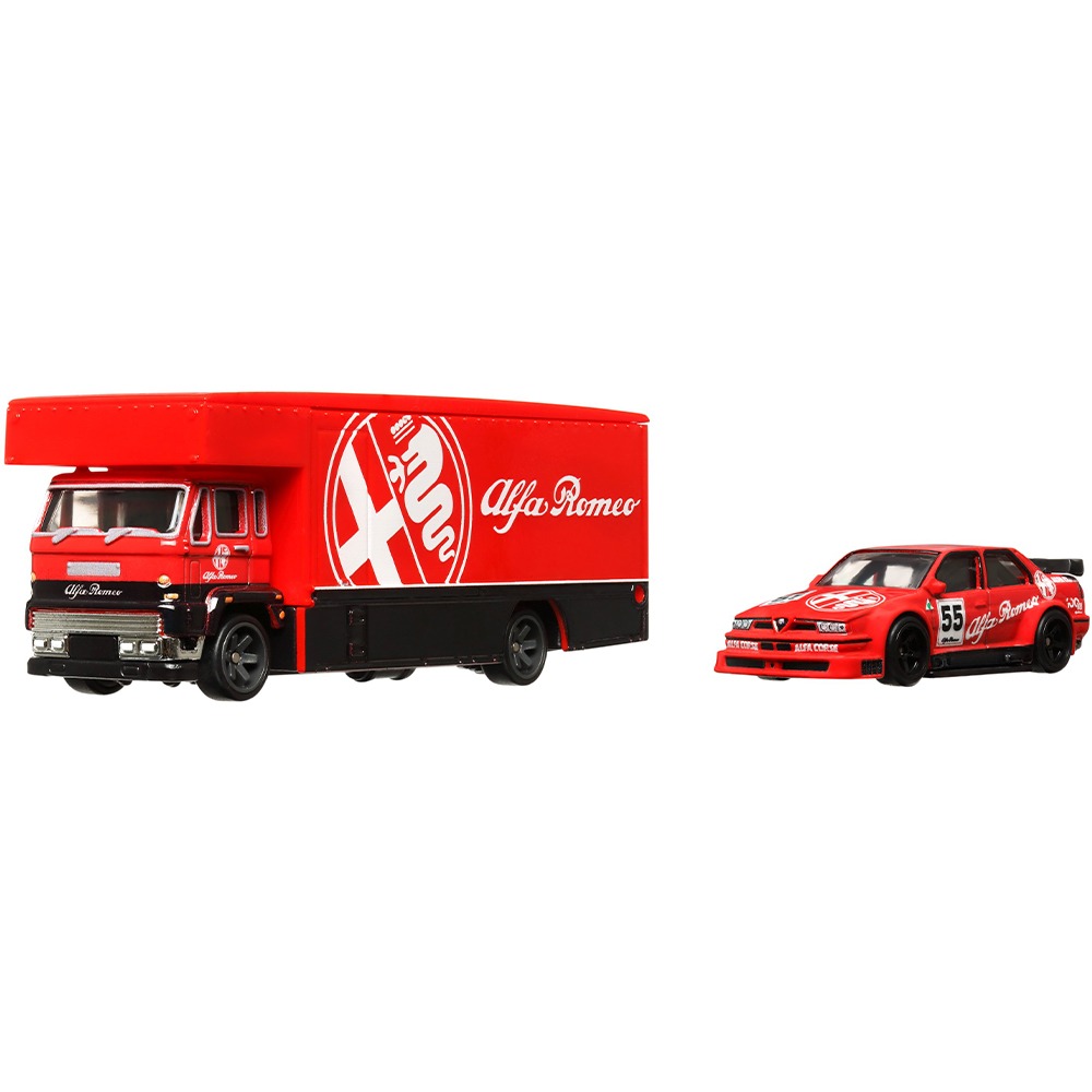 Коллекционная модель машинки Hot Wheels Car Culture Alfa Romeo 155 V6 и транспортера Fleet Flyer (FLF56/HKF42) - фото 2