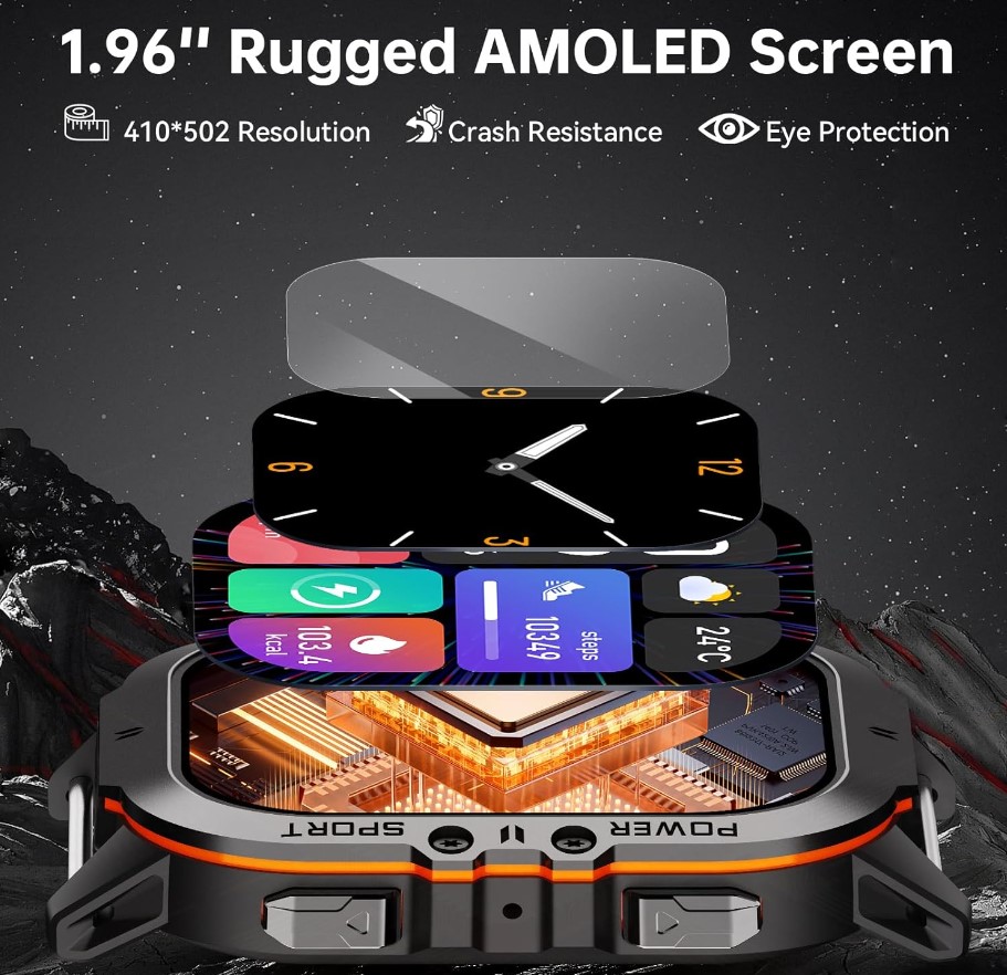 Смарт-годинник Oukitel BT-20 IP68 AMOLED Black-Orange - фото 5