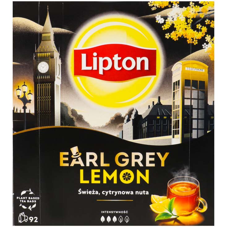 Чай чорний Lipton Earl Grey Lemon, 184 г (92 шт. х 2 г) (923174) - фото 1
