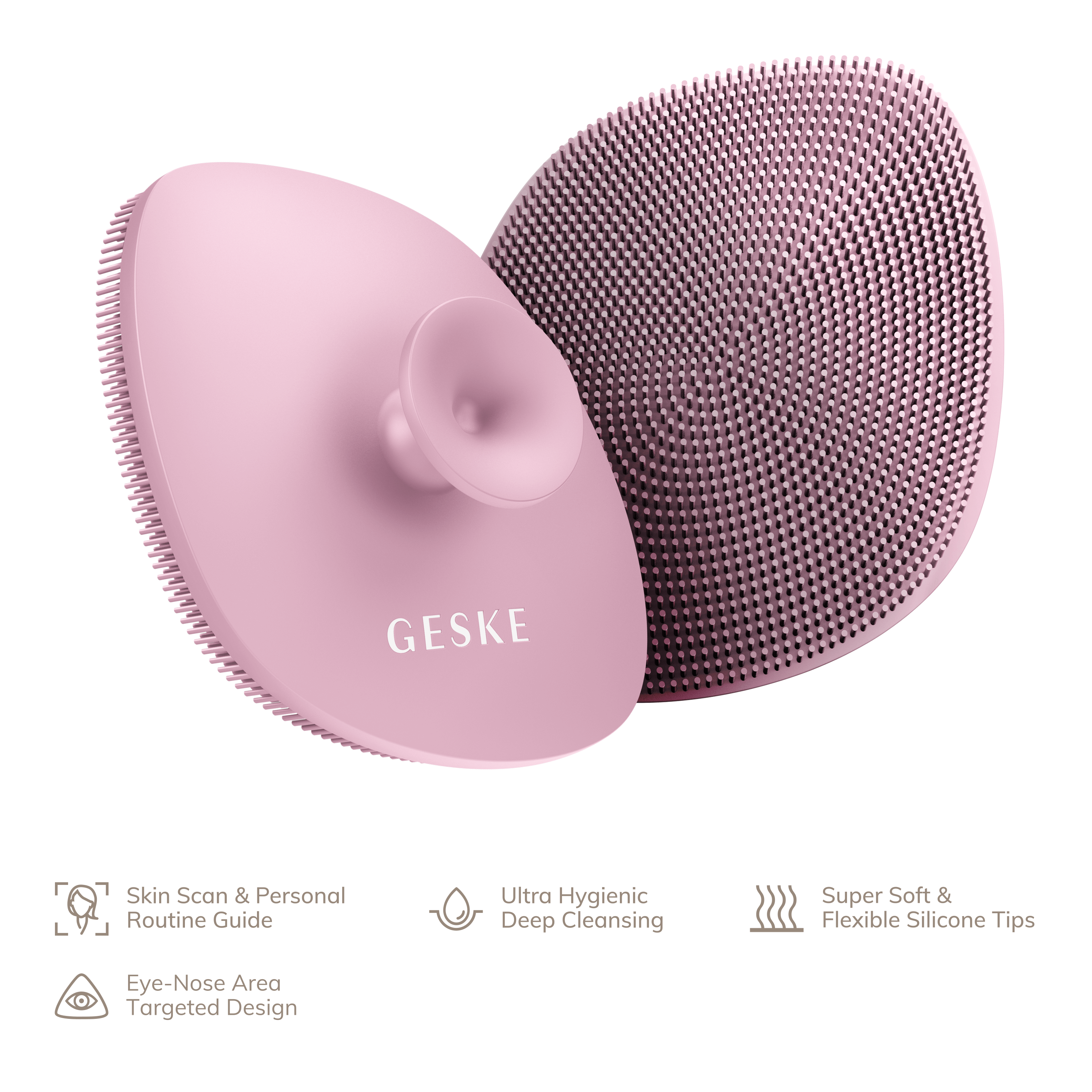 Щетка для лица GESKE Facial Brush 4 в 1 с держателем розовая - фото 3