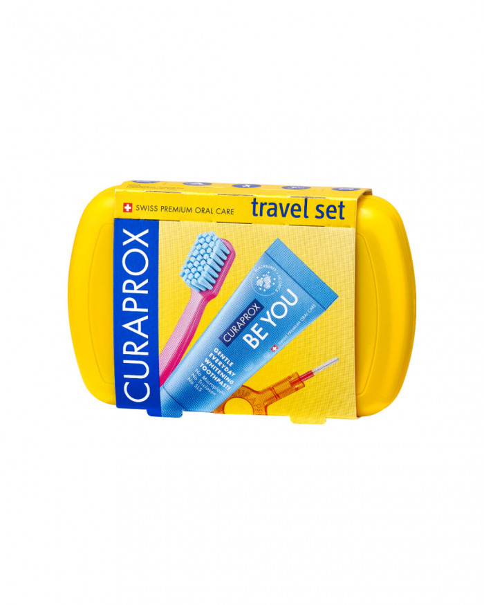 Дорожный набор по уходу за ротовой полостью Curaprox Travel Set Yellow: Раскладная щетка CS5460 Ultra Soft + Зубная паста Be You 10 мл + Ершики + Тревел-кейс - фото 7