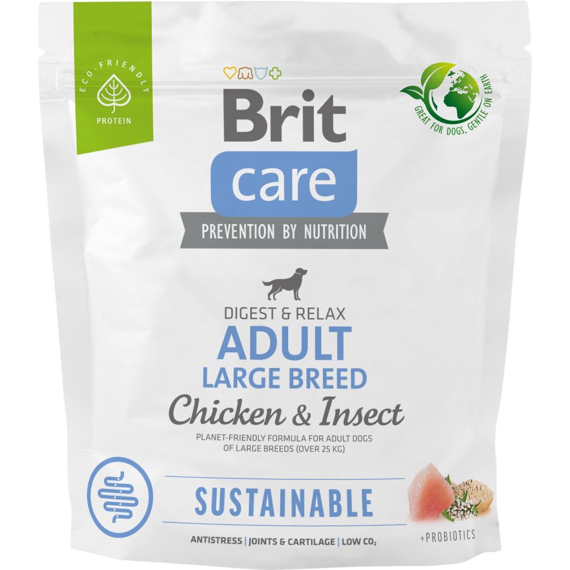 Сухой корм для собак крупных пород Brit Care Dog Sustainable Adult Large Breed, с курицей и насекомыми, 1 кг - фото 1