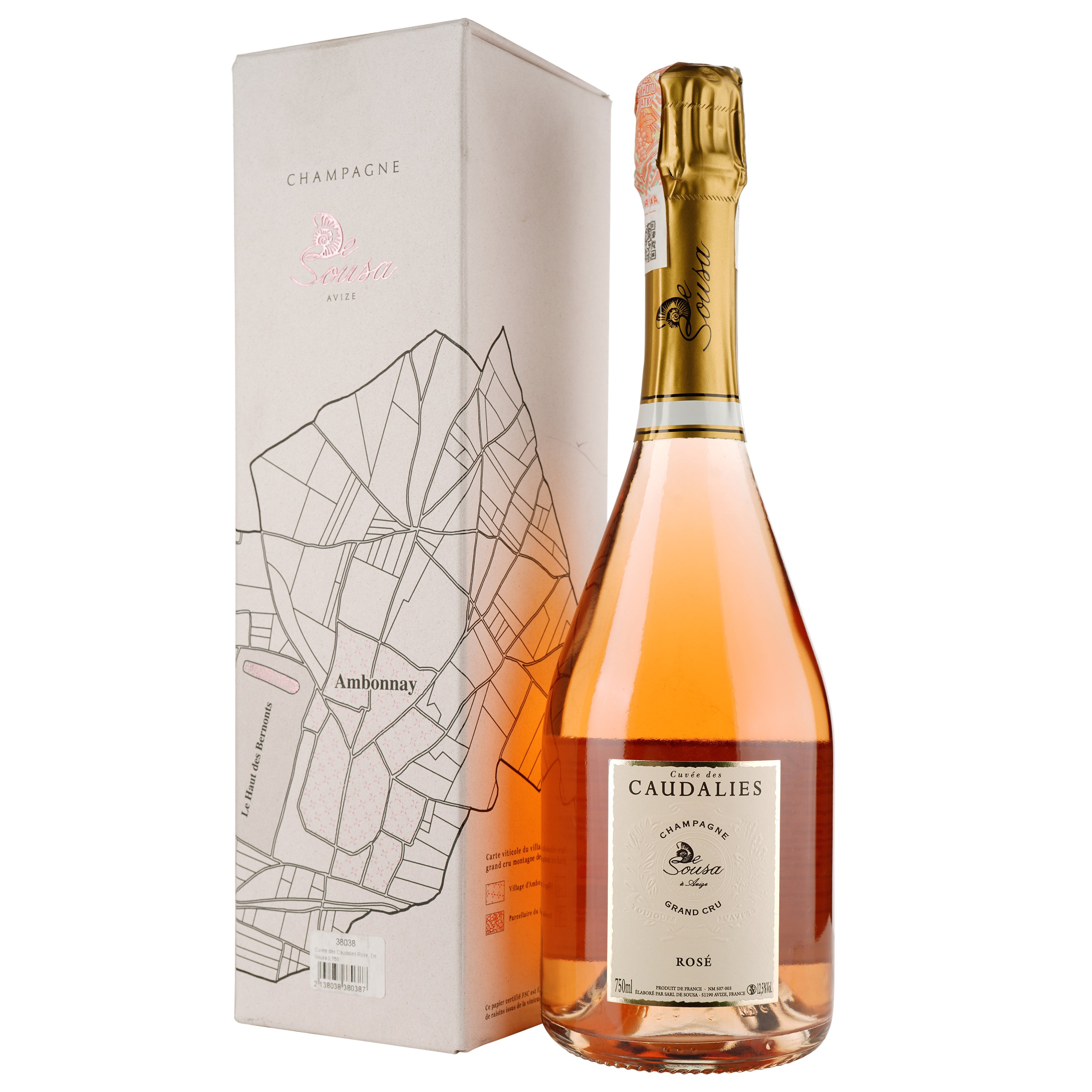 Шампанское De Sousa Cuvee des Caudalies Rose, розовое, экстра-брют, 0,75 л - фото 1