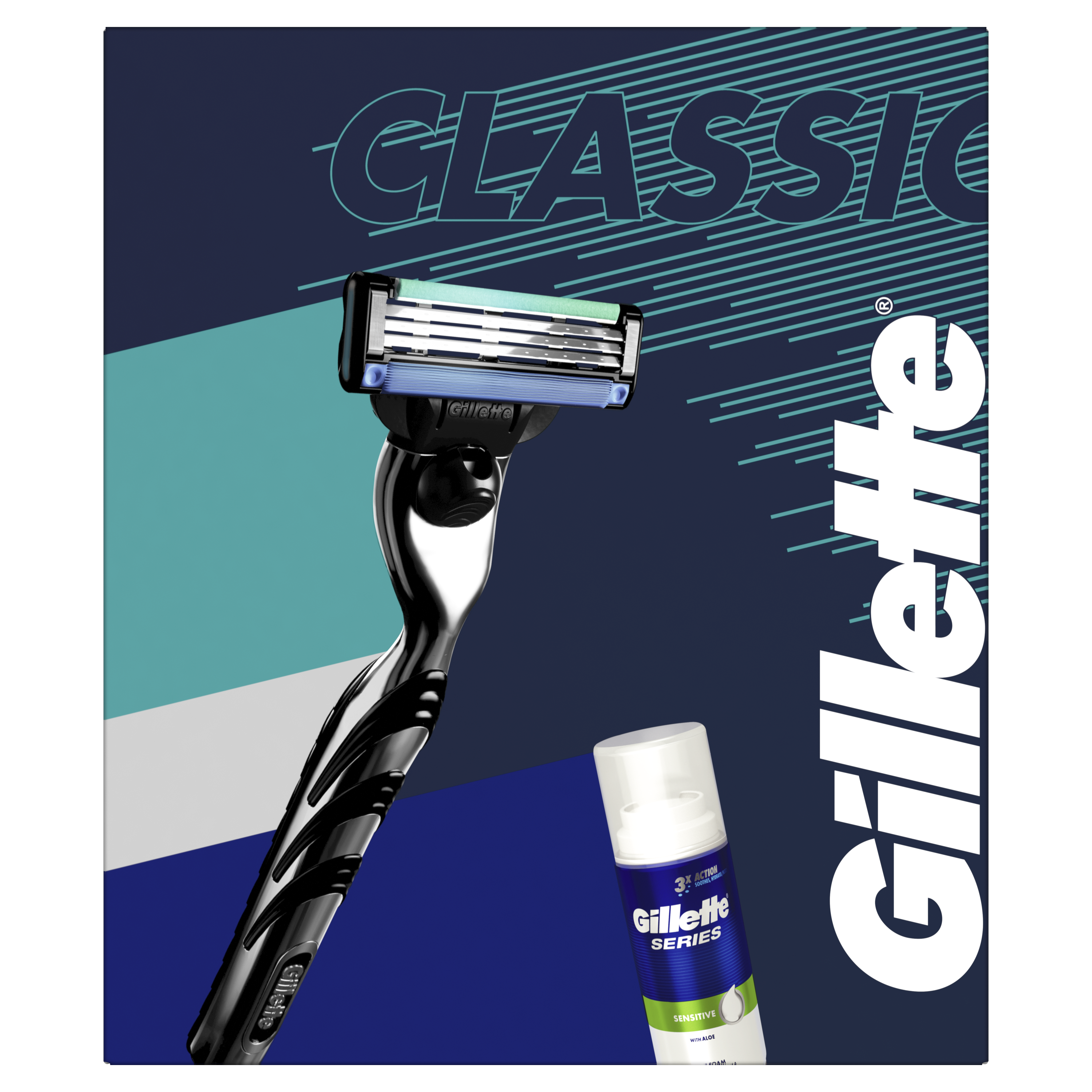 Подарочный набор Gillette: Бритва Mach3 с 1 сменной кассетой + Пена для бритья Sensitive Skin Shave Foam For Men 100 мл - фото 2