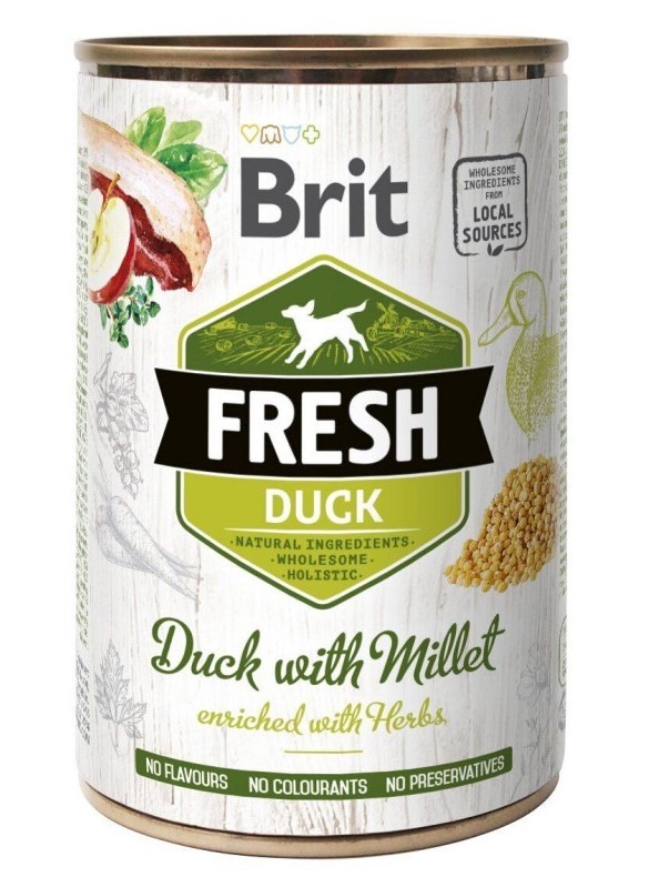 Вологий корм для дорослих собак всіх порід Brit Fresh Duck&Millet, з качкою і пшоном, 400 г - фото 1