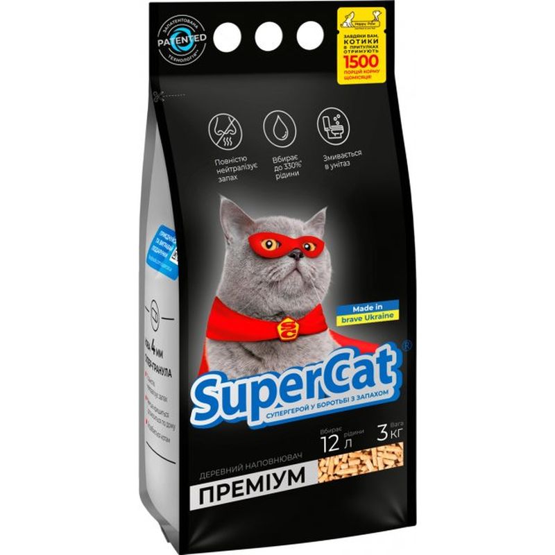 Наповнювач для котів SuperCat преміум, 4 мм, 3 кг (3547) - фото 1