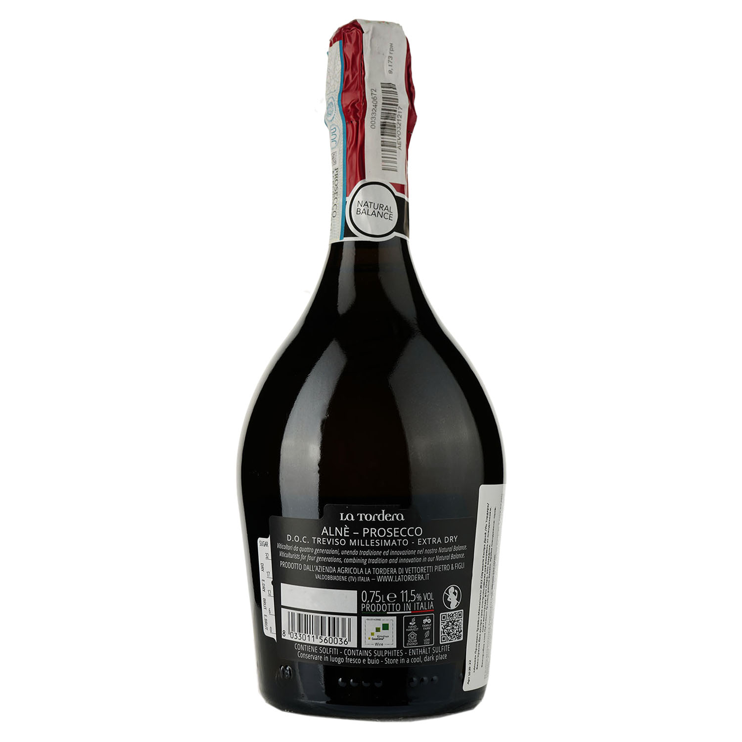 Вино игристое La Tordera Alne Prosecco DOC Treviso, белое, экстра-сухое, в подарочной упаковке, 0,75 л - фото 2