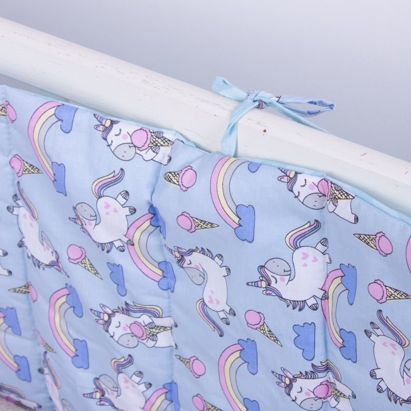 Захисний борт в ліжечко MirSon Kids Time 18-0006 Rainbow Unicorn, блакитний - фото 3