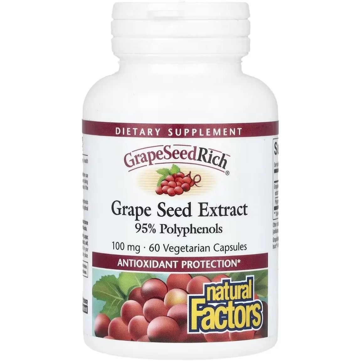 Екстракт виноградних кісточок Natural Factors GrapeSeedRich Grape Seed Extract 100 мг 60 вегетаріанських капсул - фото 1