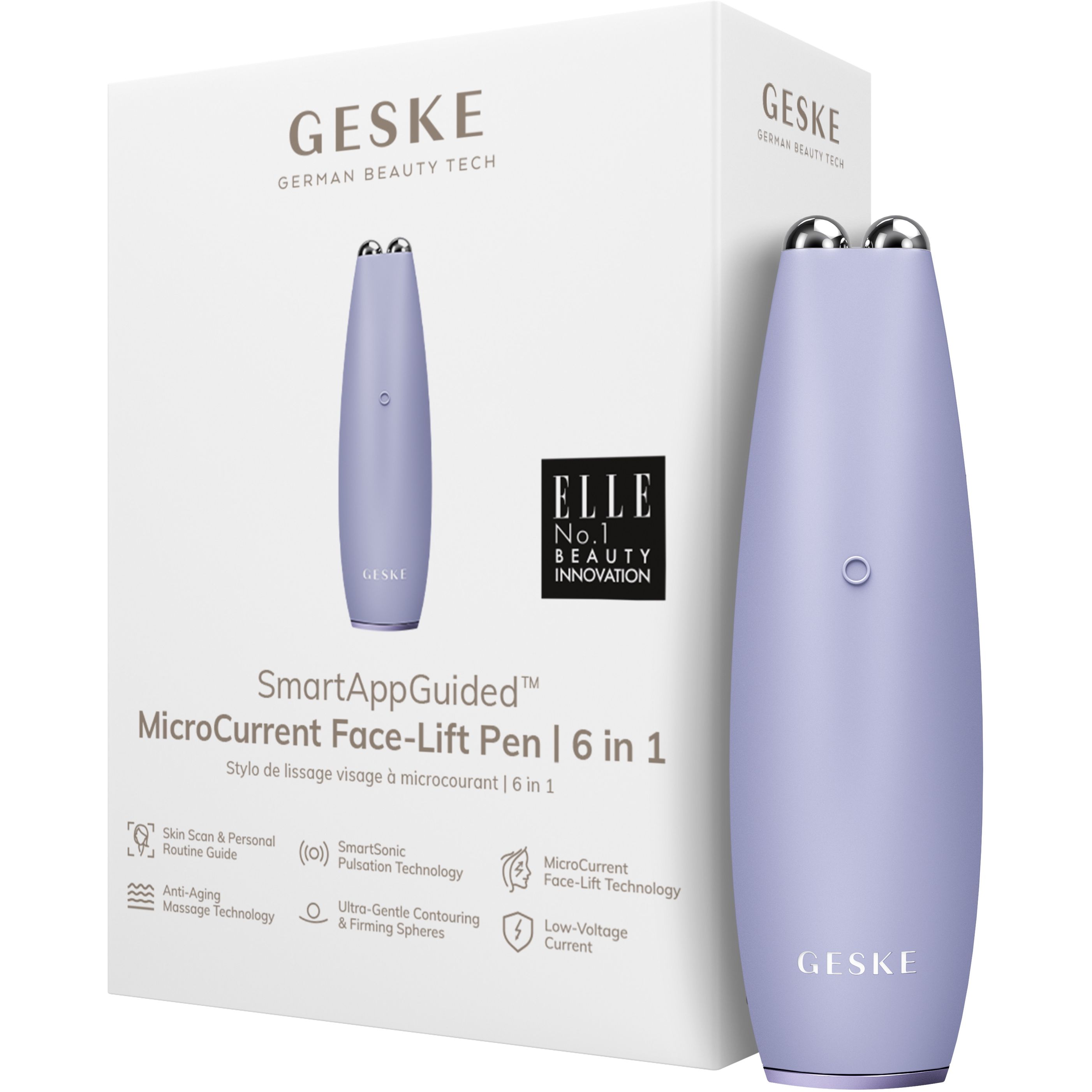 Микротоковая ручка для подтяжки лица GESKE MicroCurrent Face-Lift Pen 6 в 1 фиолетовая - фото 1