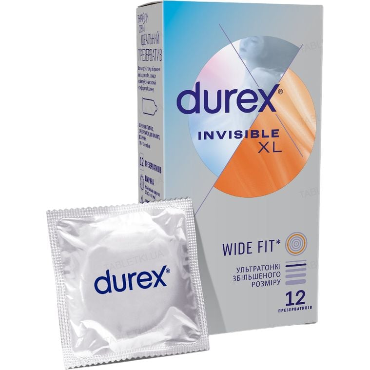 Презервативи латексні з силіконовою змазкою Durex Invisible XL, ультратонкі, збільшеного розміру, 12 шт. (3121061) - фото 1