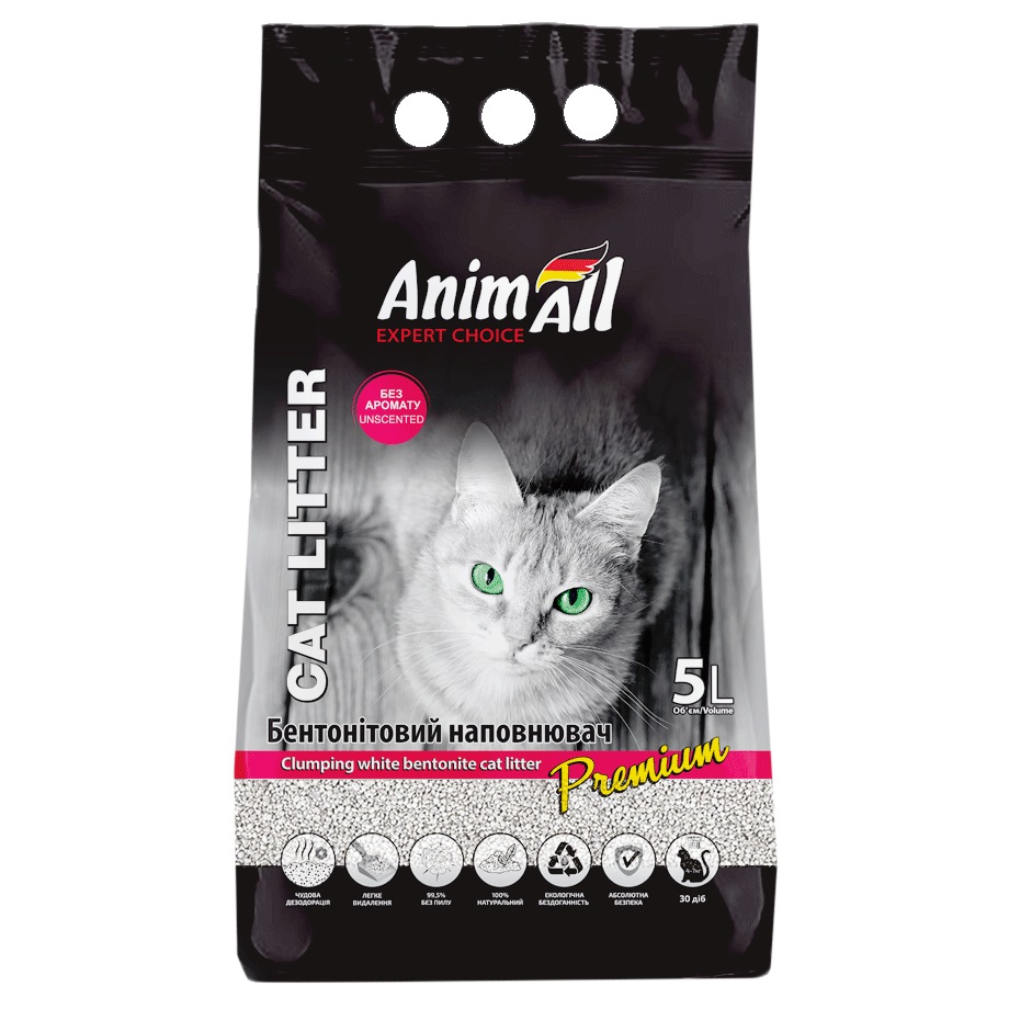 Бентонітовий наповнювач для котячого туалету AnimAll, без запаху, 5 л, білий (144569) - фото 1