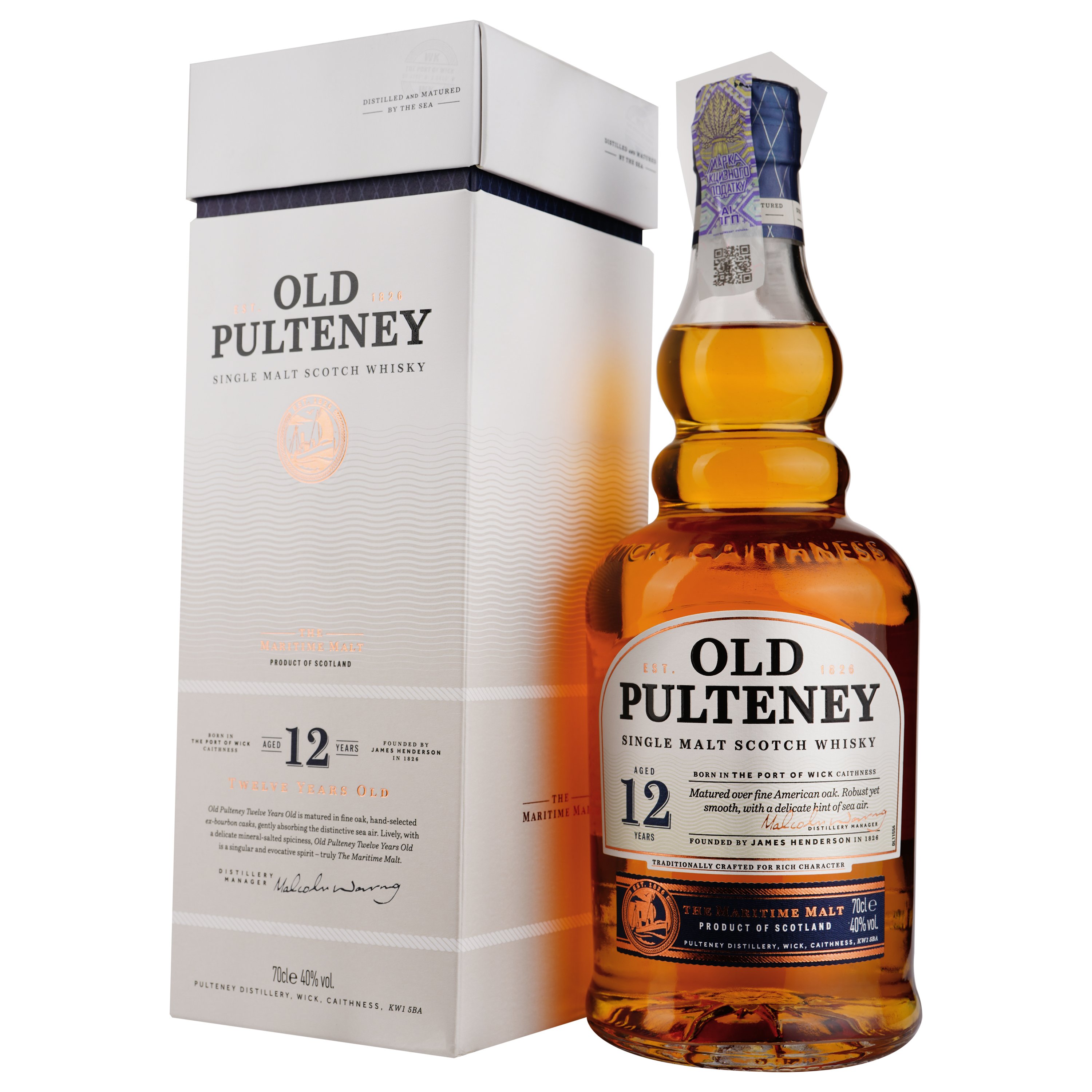 Віскі Old Pulteney 12 yo Single Malt Scotch Whisky, 40%, 0,7 л (128417) - фото 1
