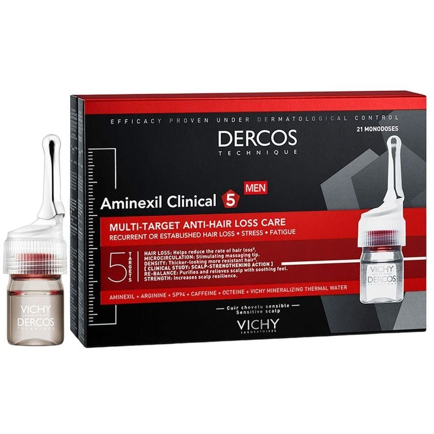 Средство против выпадения волос Vichy Dercos Aminexil Clinical 5, для мужчин, 21 шт. - фото 1