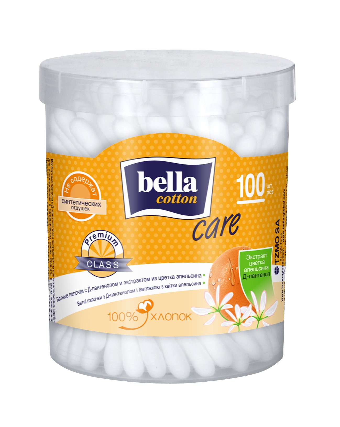 Ватні палички Bella Cotton Care з Д-пантенолом та витяжкою з квітки апельсина, 100 шт (BC-081-P100-035) - фото 1