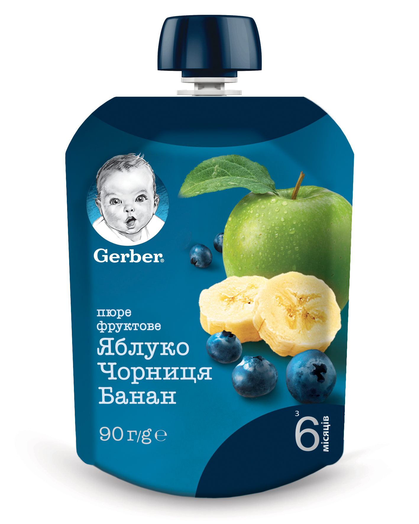 Пюре Gerber Pouch Яблуко, чорниця і банан, 270 г (3 уп. по 90 г) - фото 2