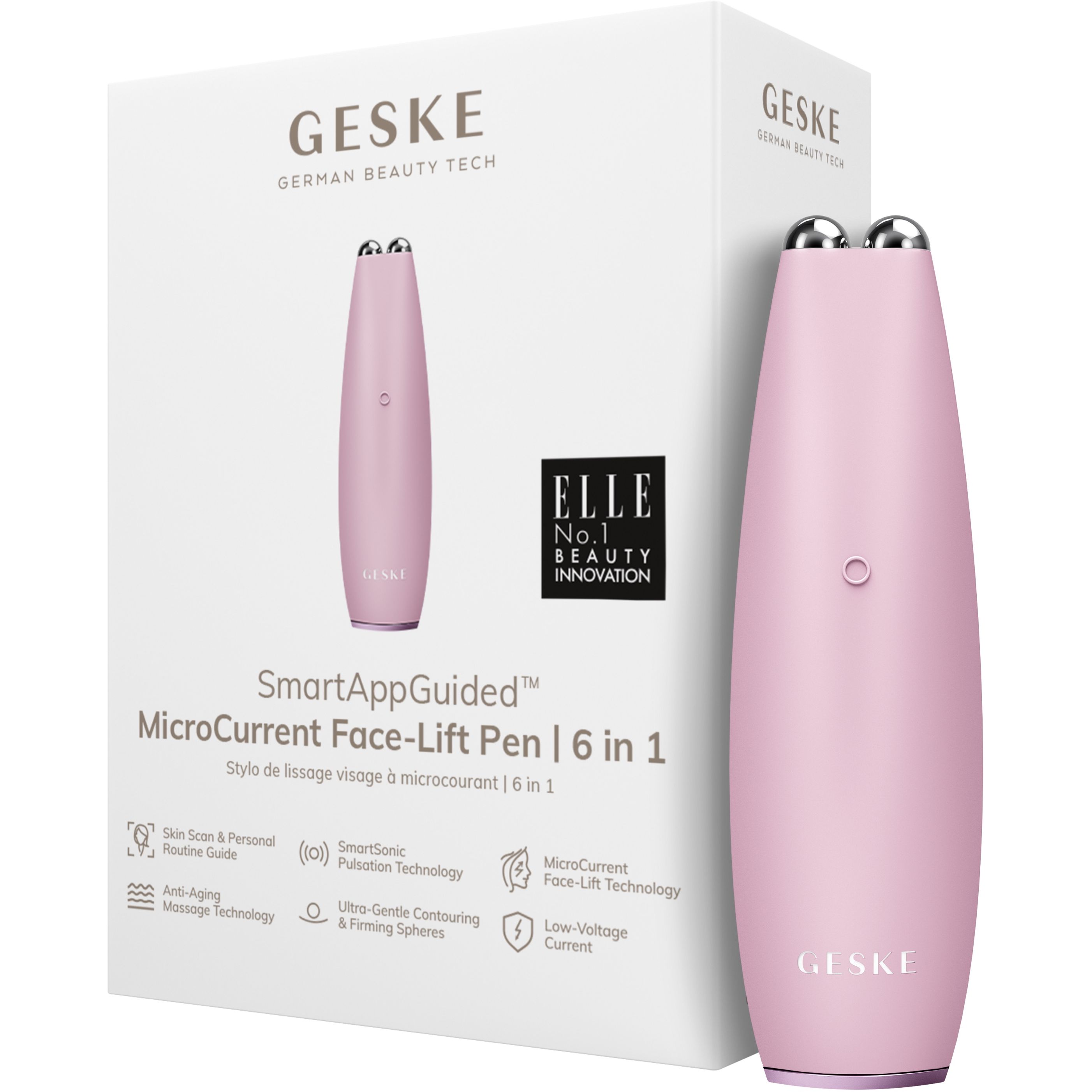 Мікрострумова ручка для підтяжки обиччя GESKE MicroCurrent Face-Lift Pen 6 в 1 рожева - фото 1