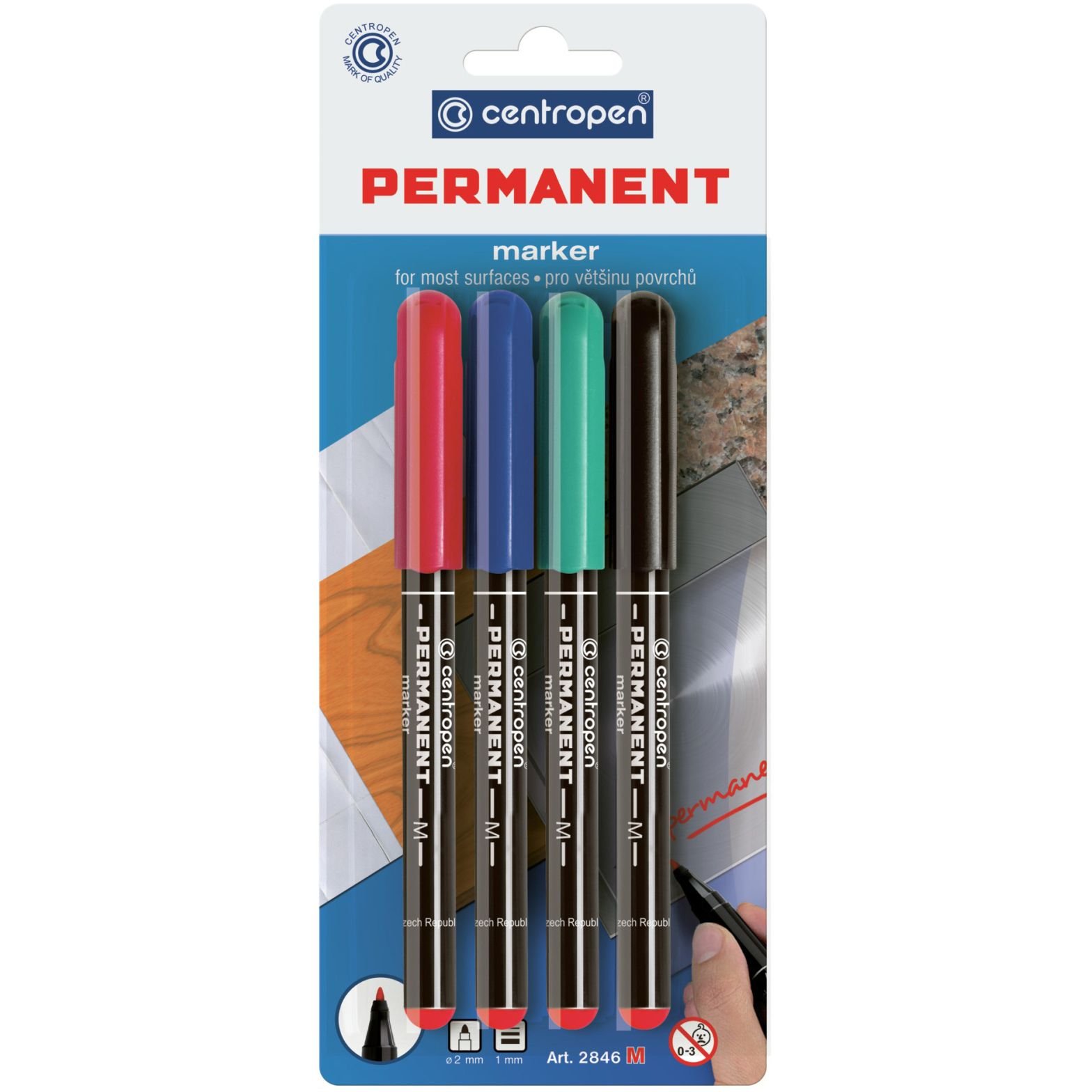 Набор перманентных маркеров Centropen Permanent 1 мм 4 шт. (2846/4/BL) - фото 1