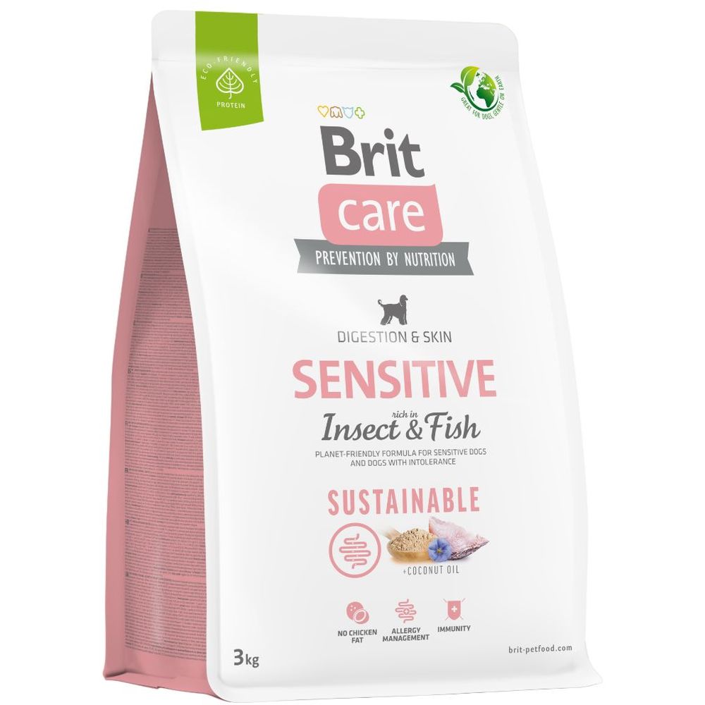 Сухой корм для собак с чувствительной кожей Brit Care Dog Sustainable Sensitive насекомые и рыба 3 кг - фото 1