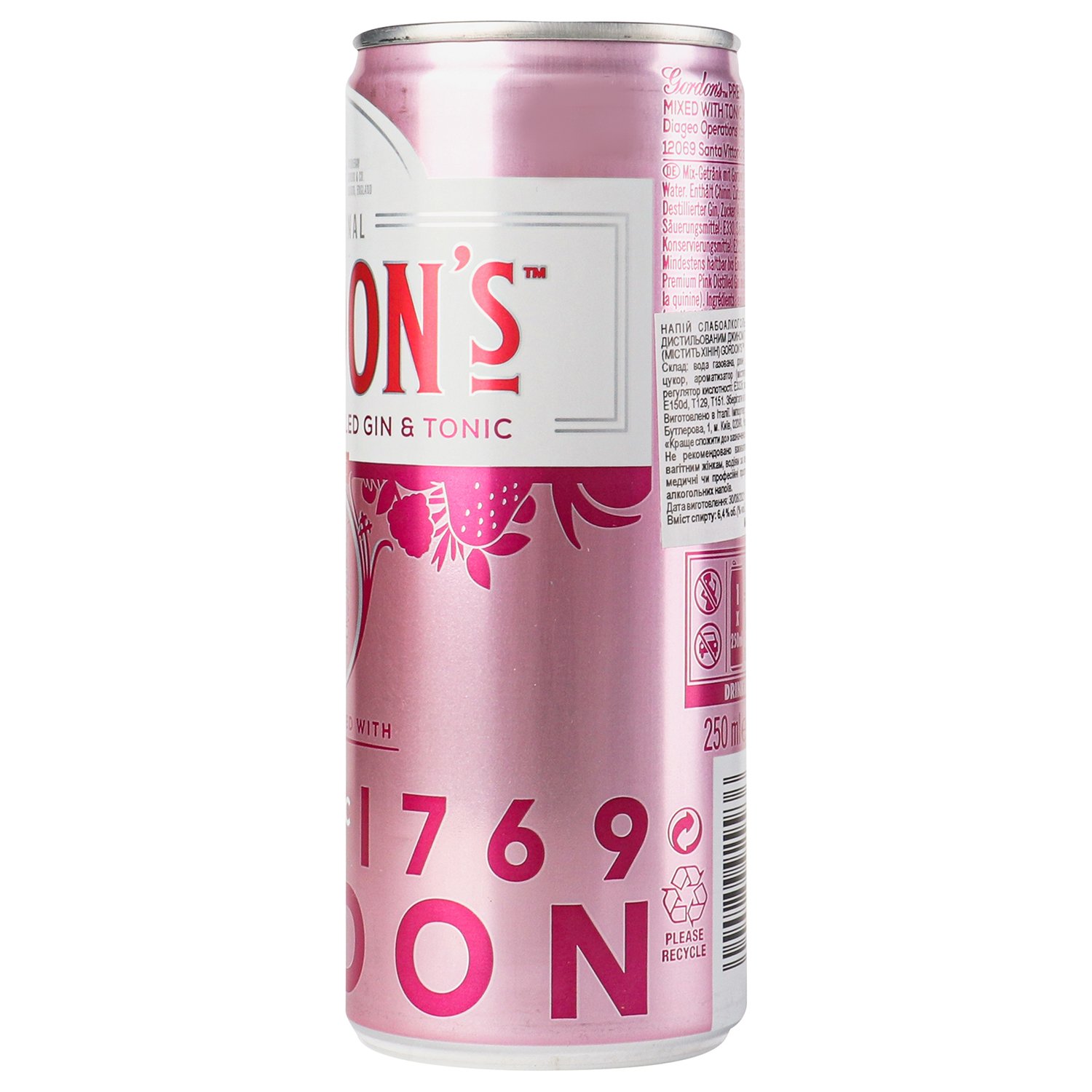 Напиток слабоалкогольный Gordon's Pink Gin & Tonic ж/б, 0,25 л, 5% (878965) - фото 2