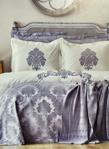 Набор постельное белье с покрывалом и пледом Karaca Home Adrienne gri, евро, серый, 10 предметов (svt-2000022285407) - фото 1