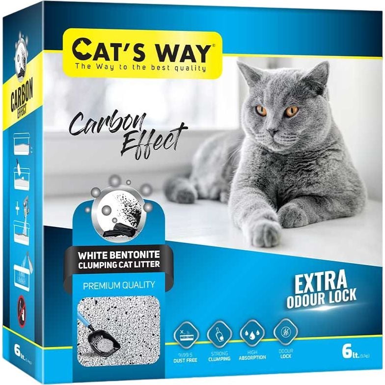 Бентонітовий наповнювач для котячого туалету Cat's Way, активоване вугілля, чорні гранули, 6 л - фото 1