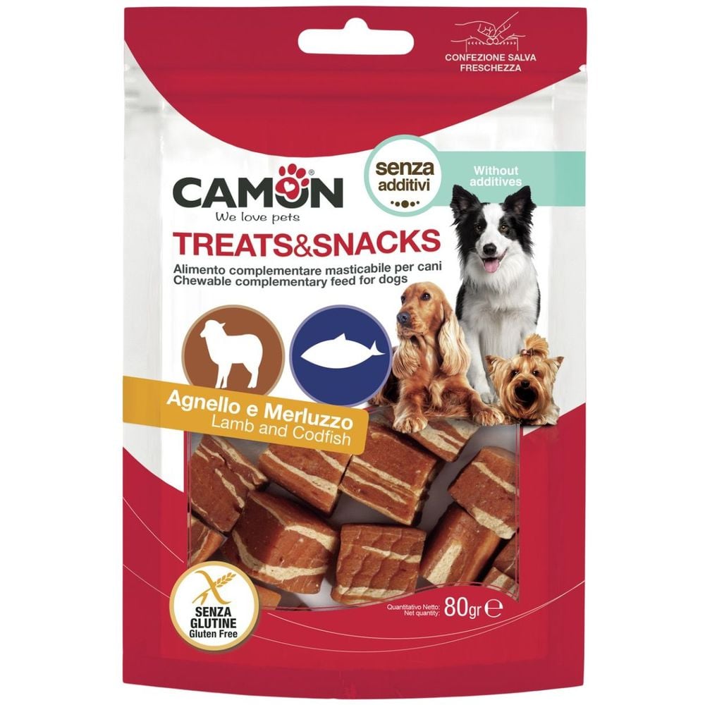 Ласощі для собак Camon Treats & Snacks Кубики з ягням і тріскою 80 г - фото 1
