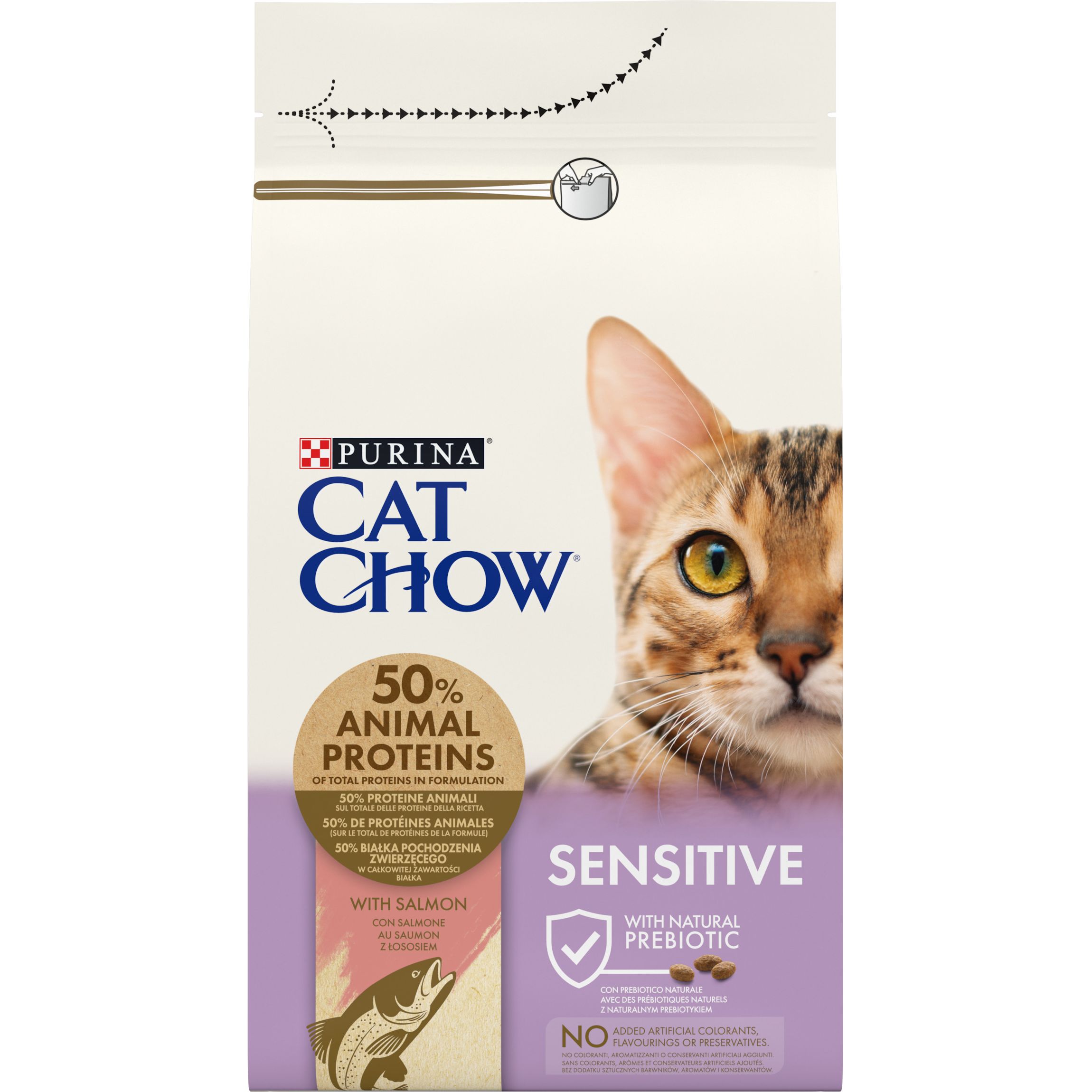 Сухой корм для кошек Cat Chow Sensitive с чувствительной кожей и пищеварением с лососем 1.5 кг (394131) - фото 2