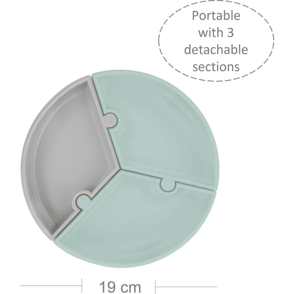 Тарелка секционная MinikOiOi Puzzle River Green/Powder Grey, на присоске, силиконовая (101050055) - фото 2
