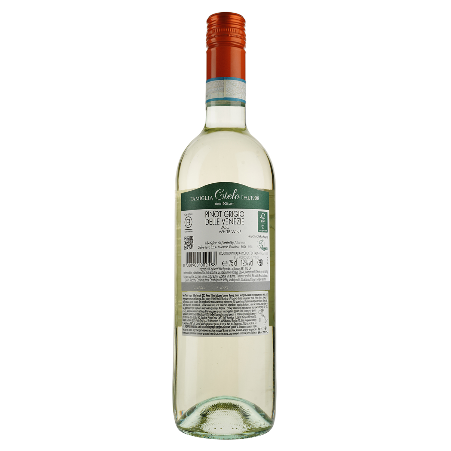 Вино Cielo e Terra Pinot Grigio delle Venezie DOC, белое, сухое, 12%, 0,75 л - фото 2