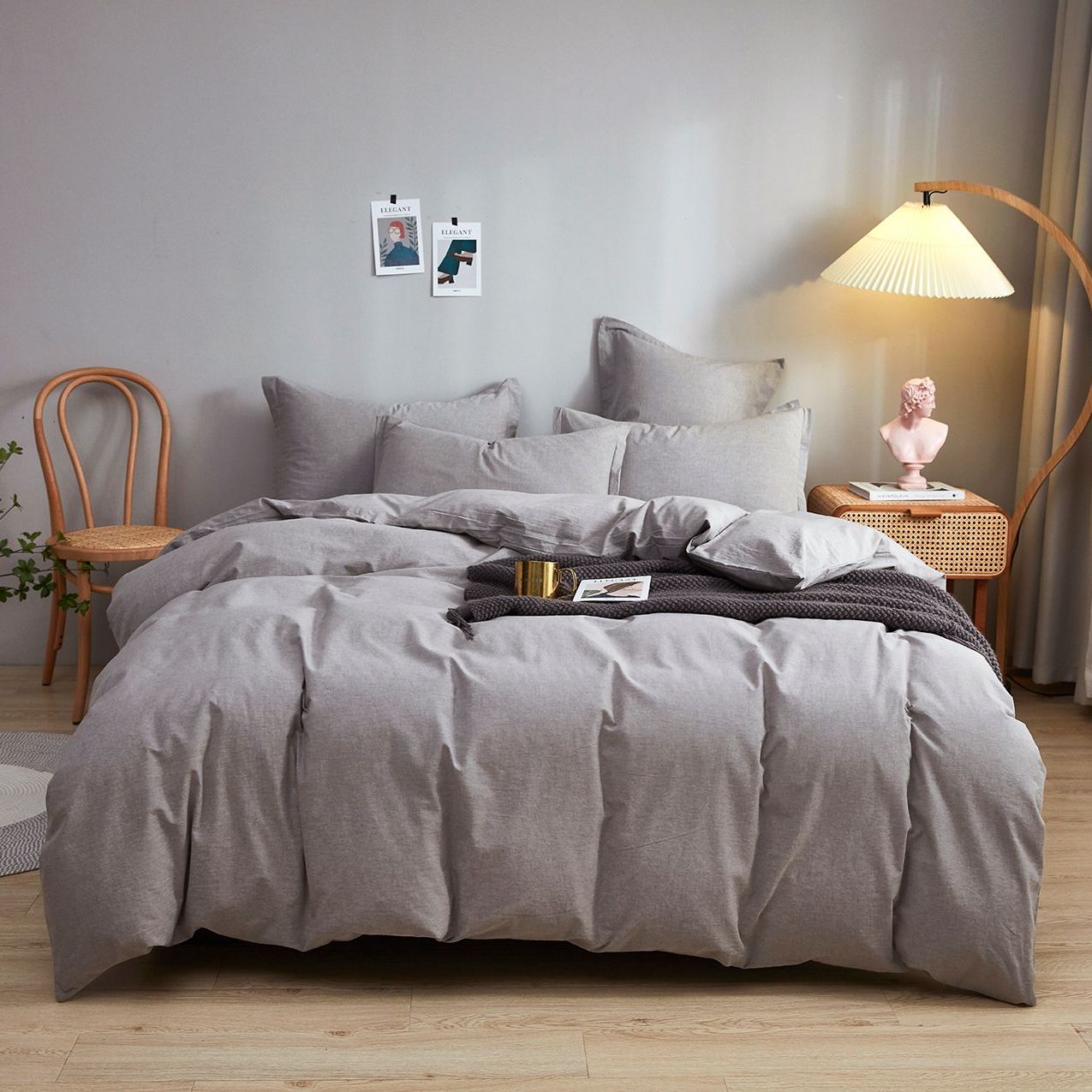 Комплект постельного белья Love You, вареный хлопок, евростандарт, серый (62021) - фото 1