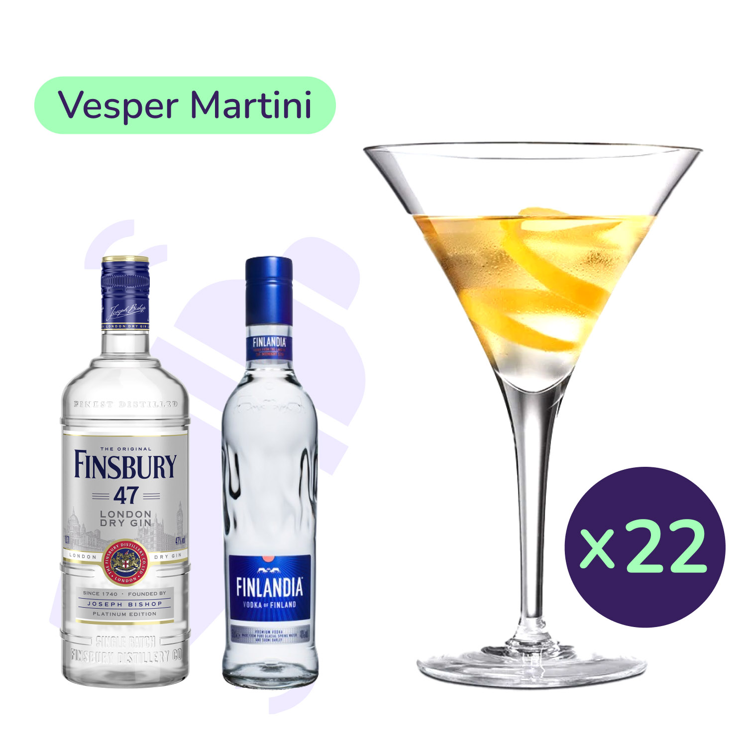 Коктейль Vesper Martini (набор ингредиентов) х22 на основе джина Finsbury - фото 1