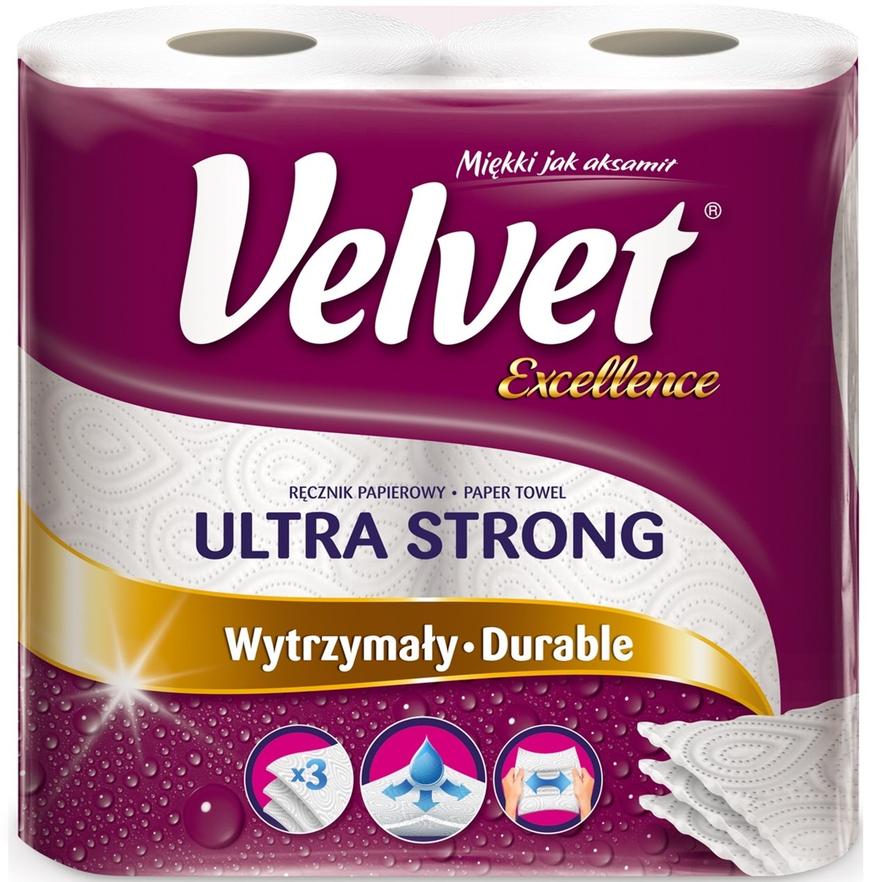 Паперові рушники Velvet Excellence, тришарові, 2 рулони - фото 1