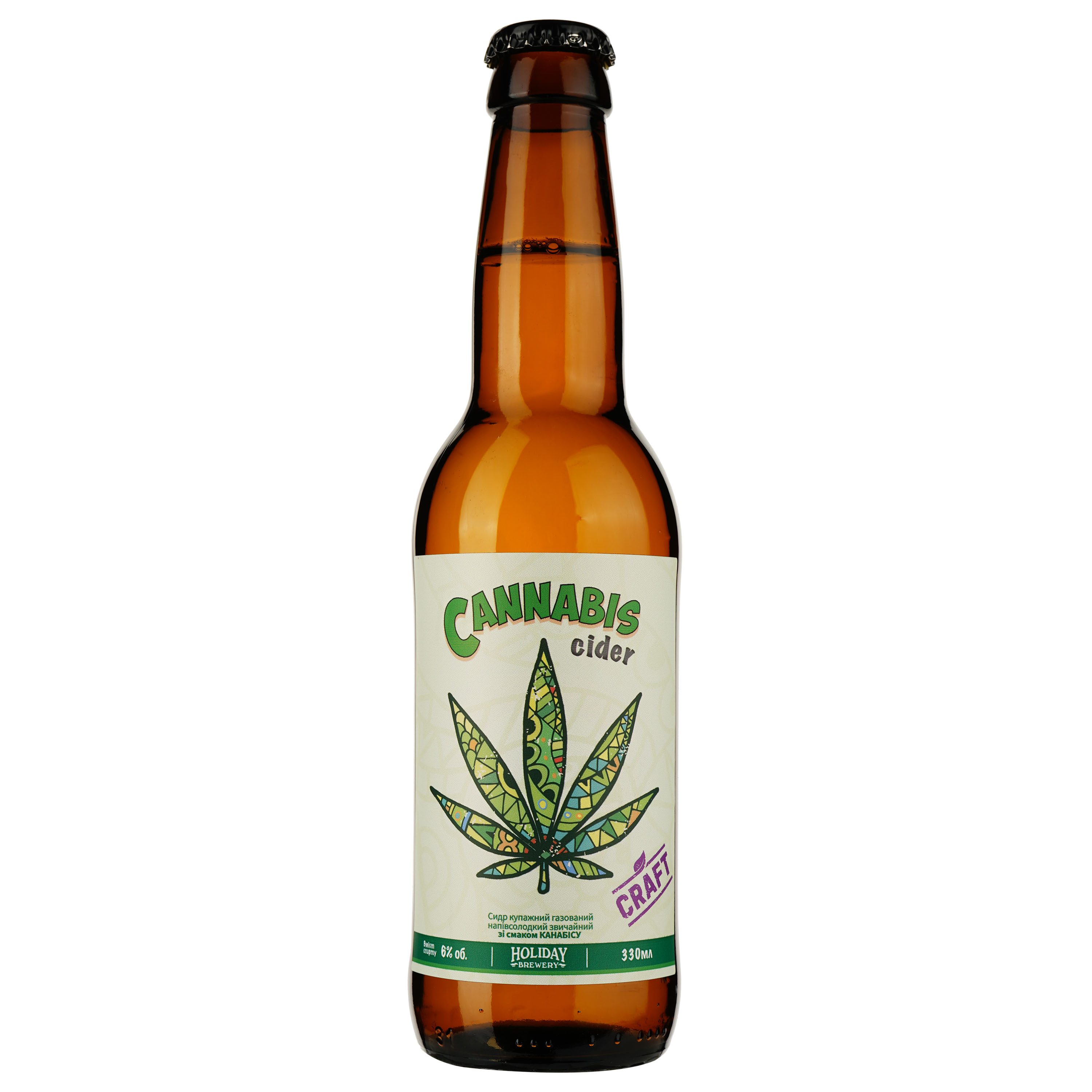 Сидр Holiday Brewery Cannabis, полусладкий, 6%, 0,33 л - фото 1