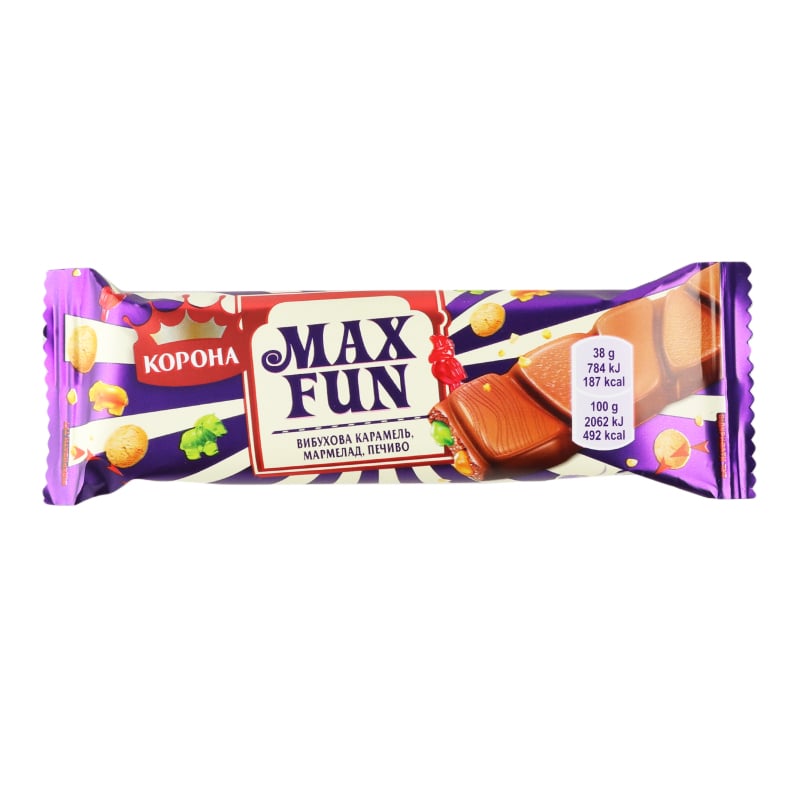 Шоколад молочний Корона Max Fun Мармелад, печиво, карамель, 38 г (659486) - фото 1