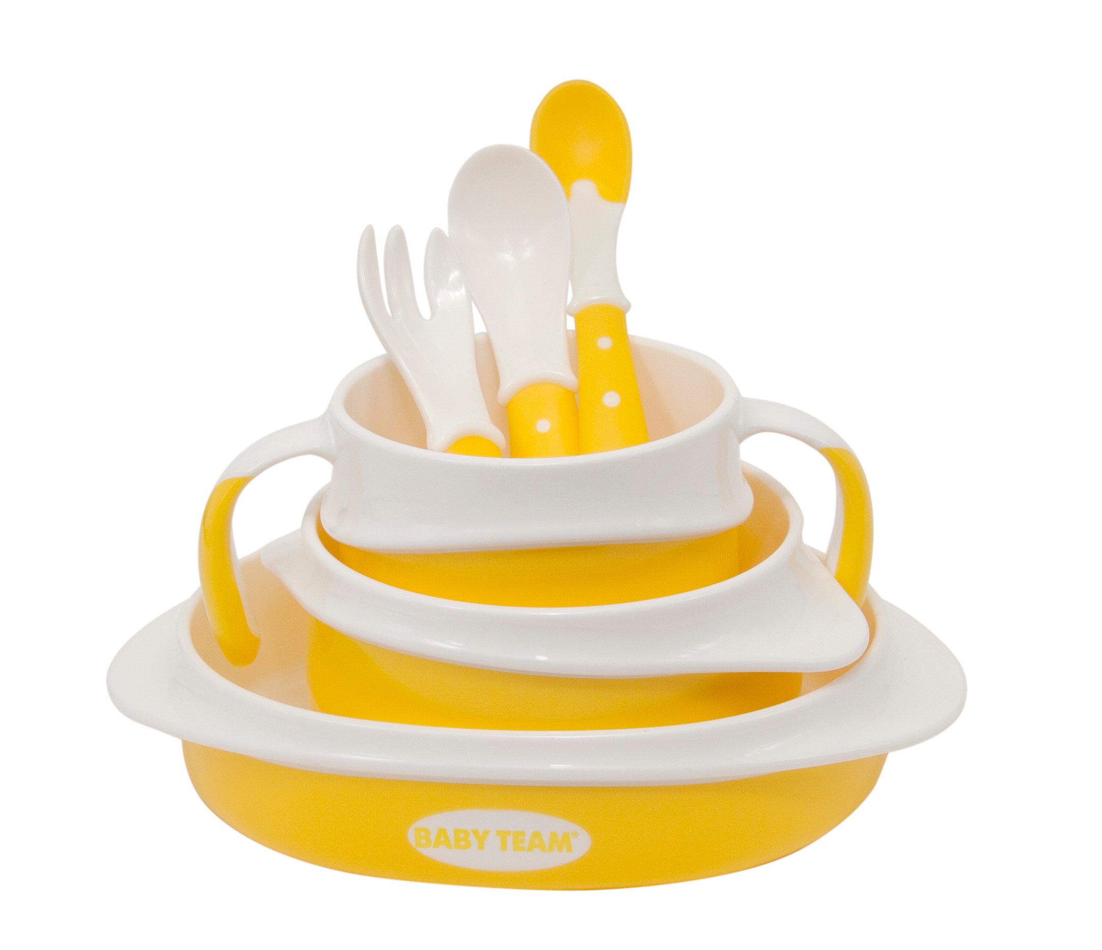 Набір дитячого посуду Baby Team, з нагрудником, жовтий (6090) - фото 1