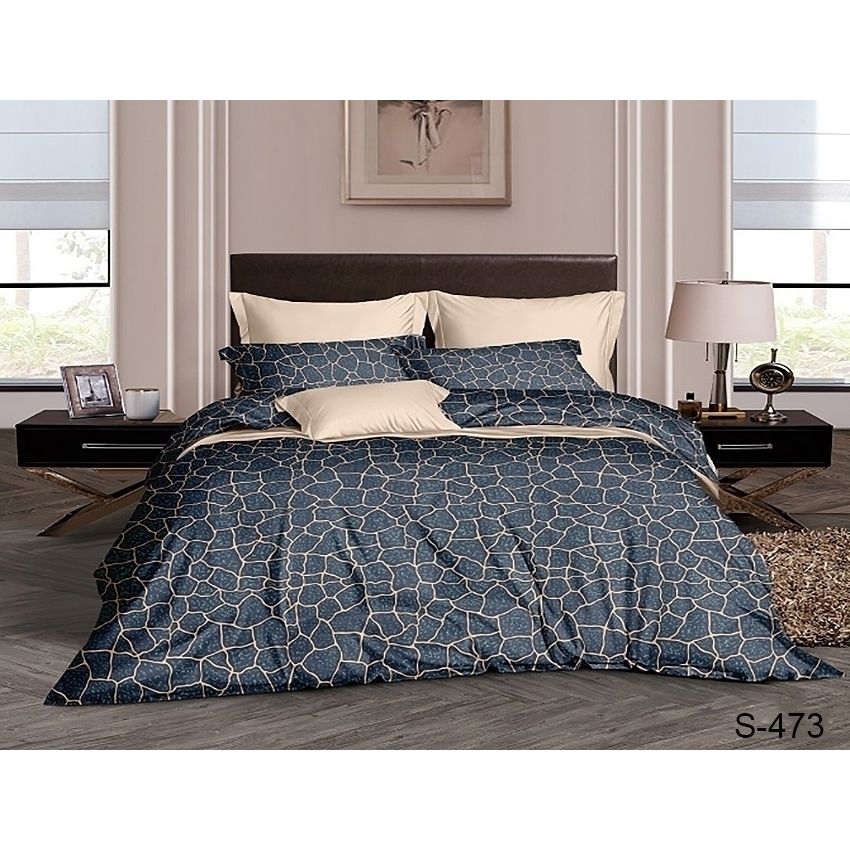 Комплект постельного белья TAG Tekstil с компаньоном Евро Темно-синий 000152396 (S473) - фото 1