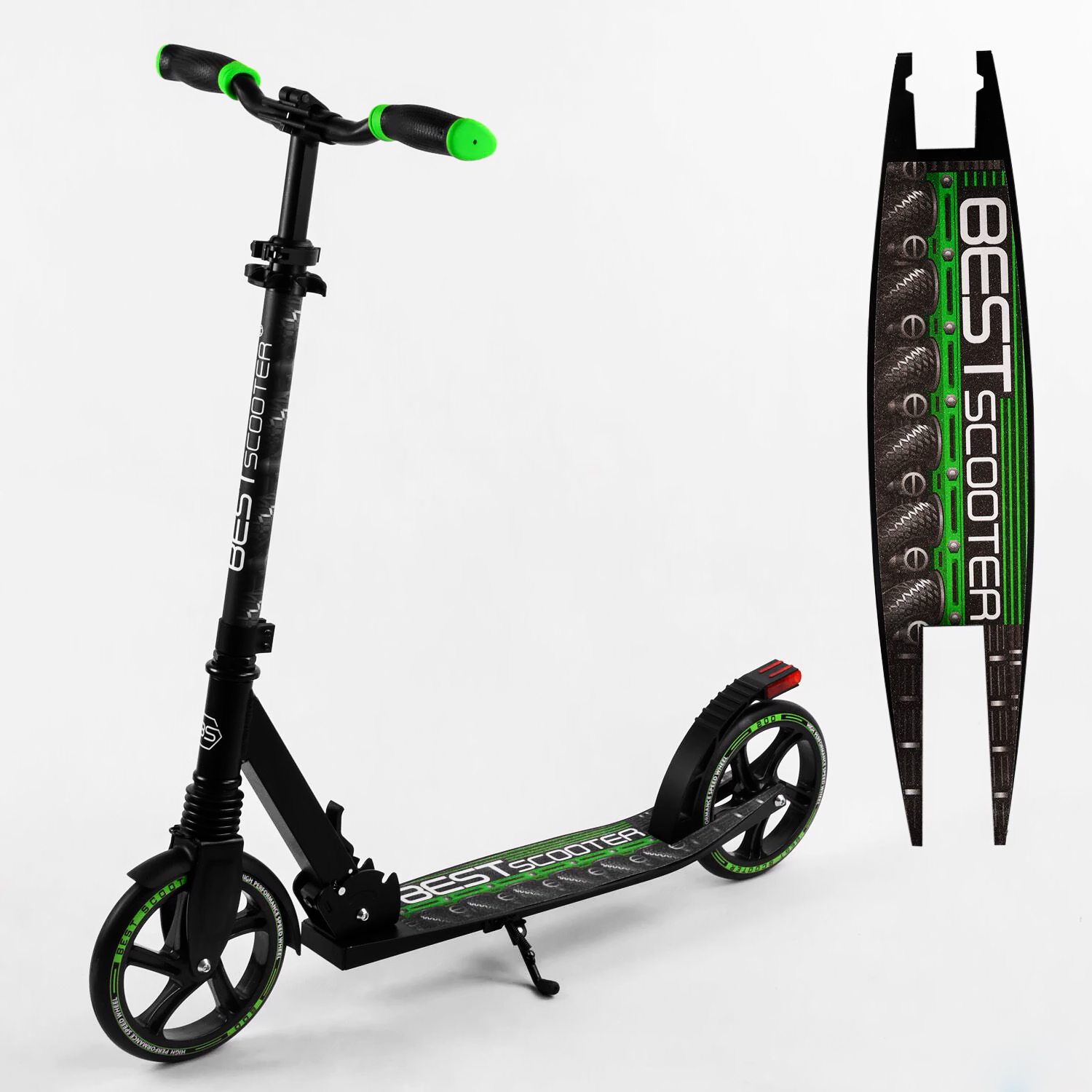 Самокат Best Scooter 57х14х80-98.5 см Чорно-зелений 000231603 - фото 2