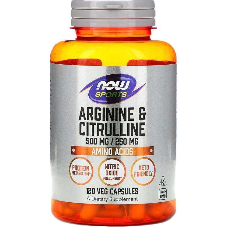 Аргінін та цитрулін Now foods Arginine & Citrulline 500 мг/250 мг 120 капсул - фото 1