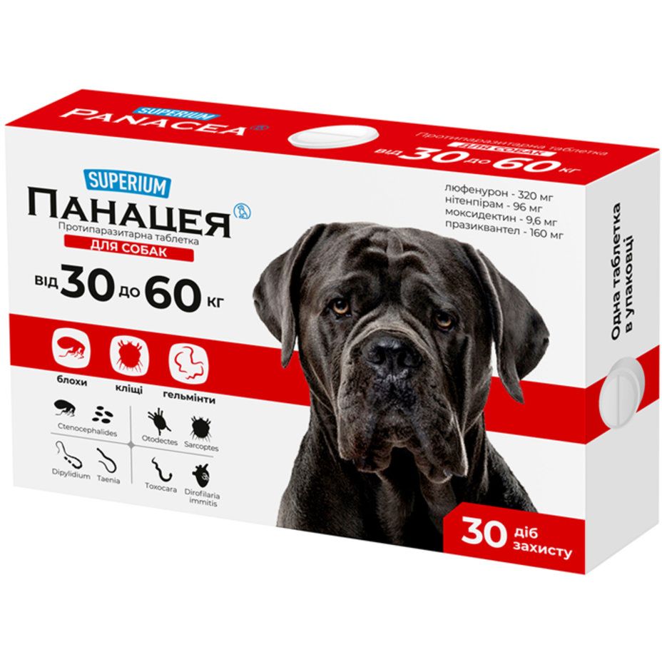 Противопаразитарная таблетка для собак Superium Панацея 30-60 кг - фото 1