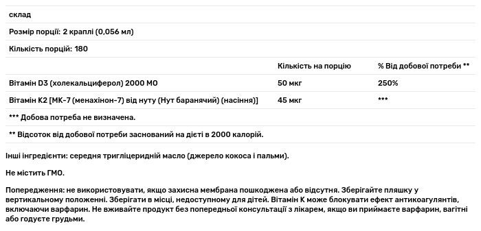 Жидкий Витамин D3 и витамин К-2 Carlson Super Daily D3+K2, 50 мкг (2000 МЕ) и 45 мкг 10.16 мл - фото 3