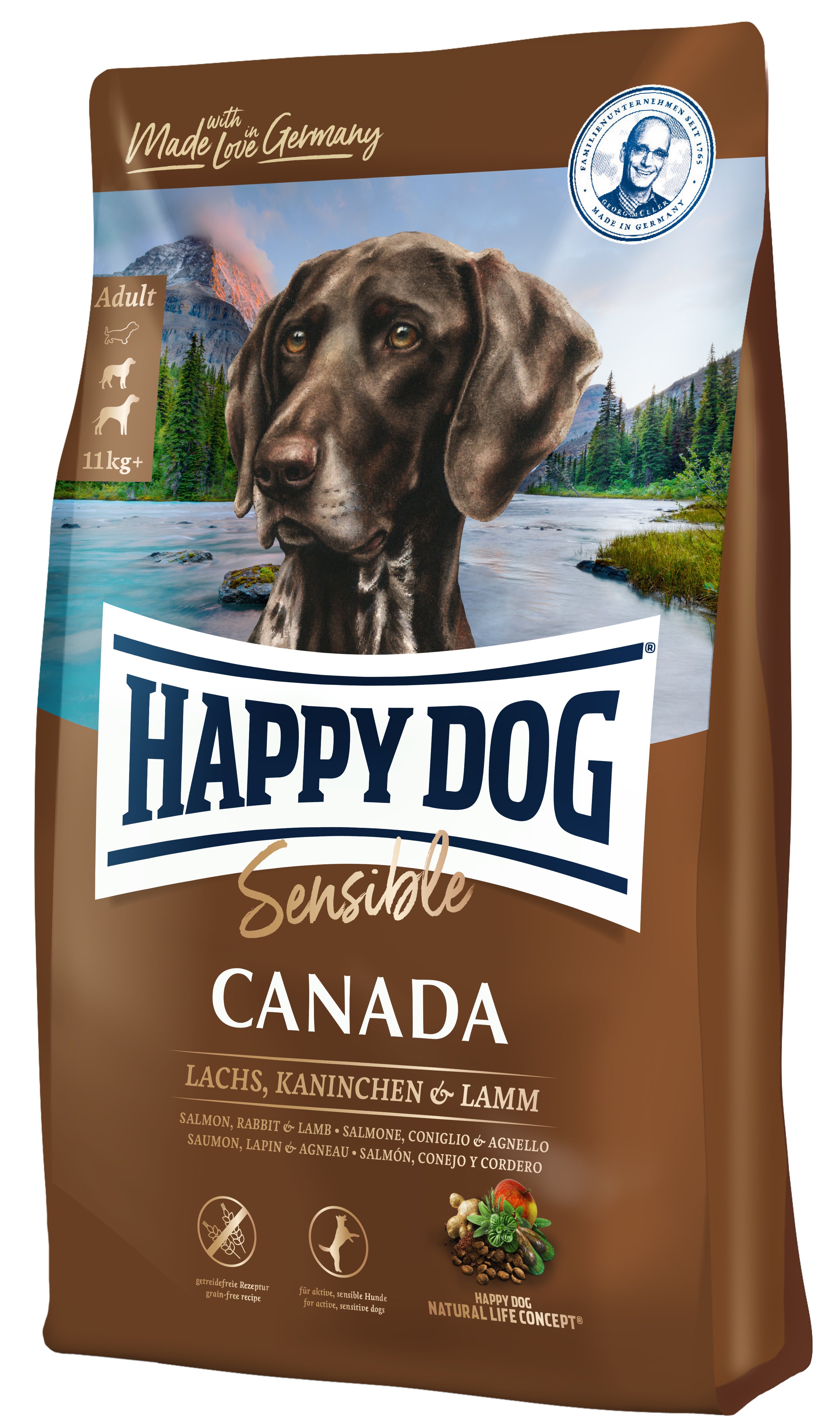 Беззерновий сухий корм для собак середніх та великих порід із чутливим травленням Happy Dog Sensible Canada, з лососем, 4 кг (3582) - фото 1