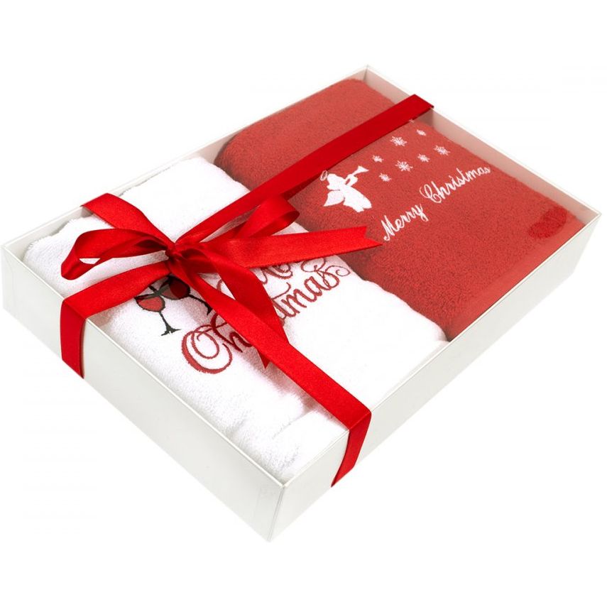 Набір рушників Lotus Home Christmas, 90х50 см, червоний з білим, 2 шт. (svt-2000022299329) - фото 1