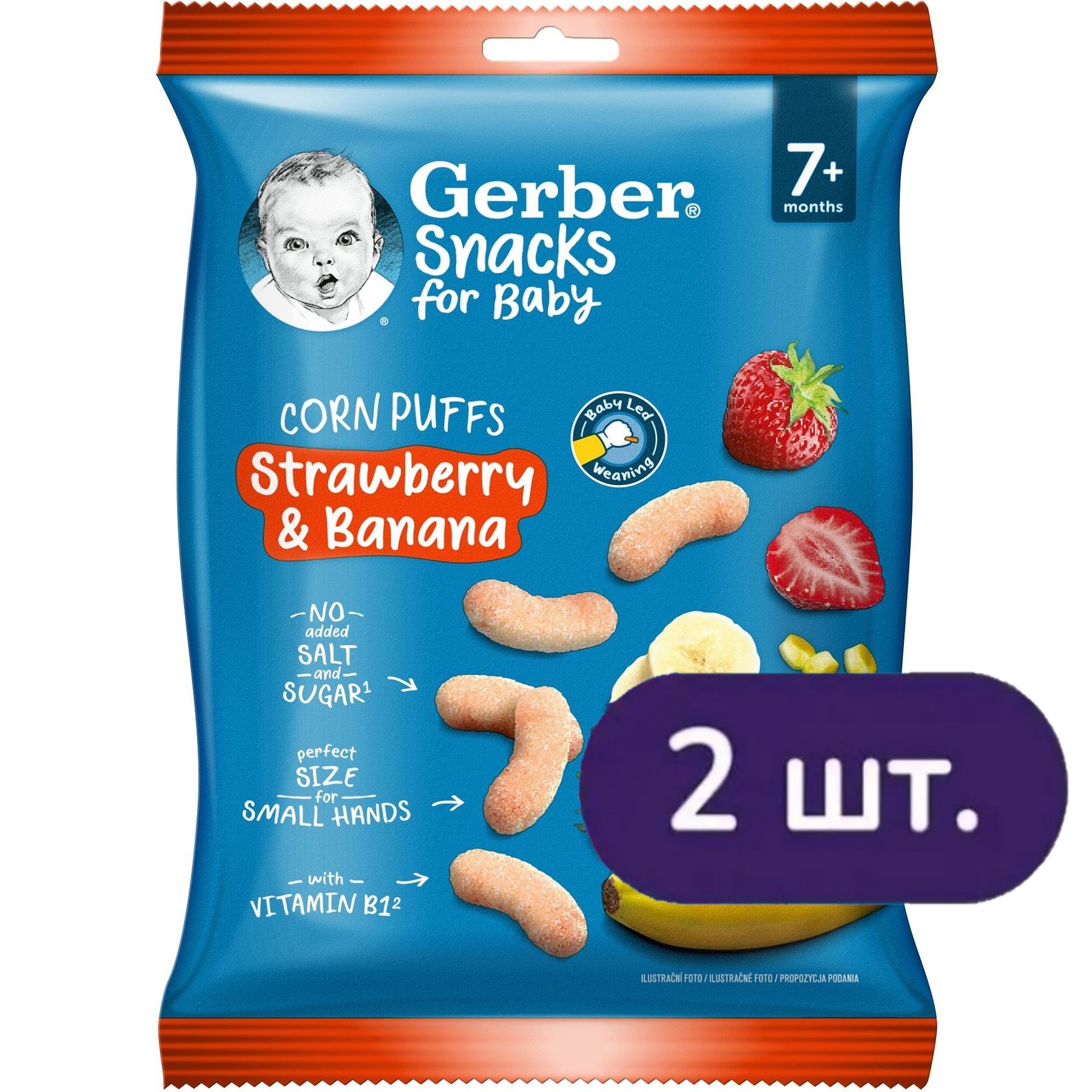 Кукурудзяні снеки Gerber з полуницею та бананом 56 г (2 п. x 28 г) - фото 1