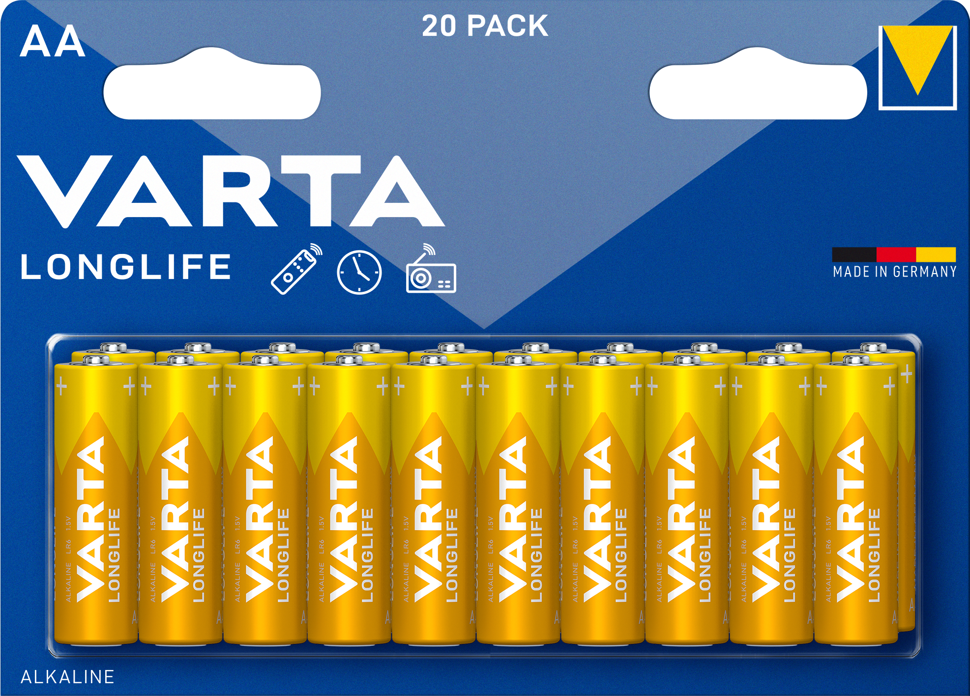 Батарейка Varta Long Life AA Bli Alkaline, 1,5 V, 20 шт. (4106101420) - фото 1