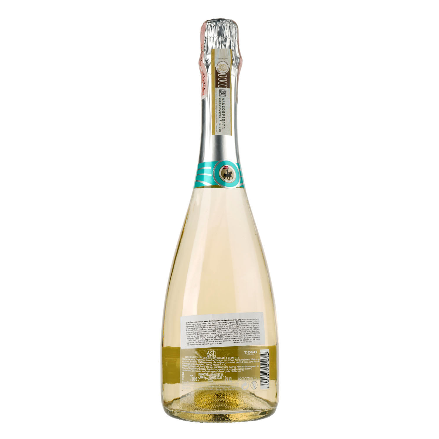 Игристое вино Toso Asti Secco золотистое, сухое, 11%, 0,75 л (ALR12081) - фото 2